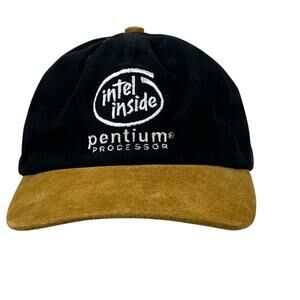 Vintage Intel Inside Pentium Cap Blue Suede Brim Tech 90s Strapback